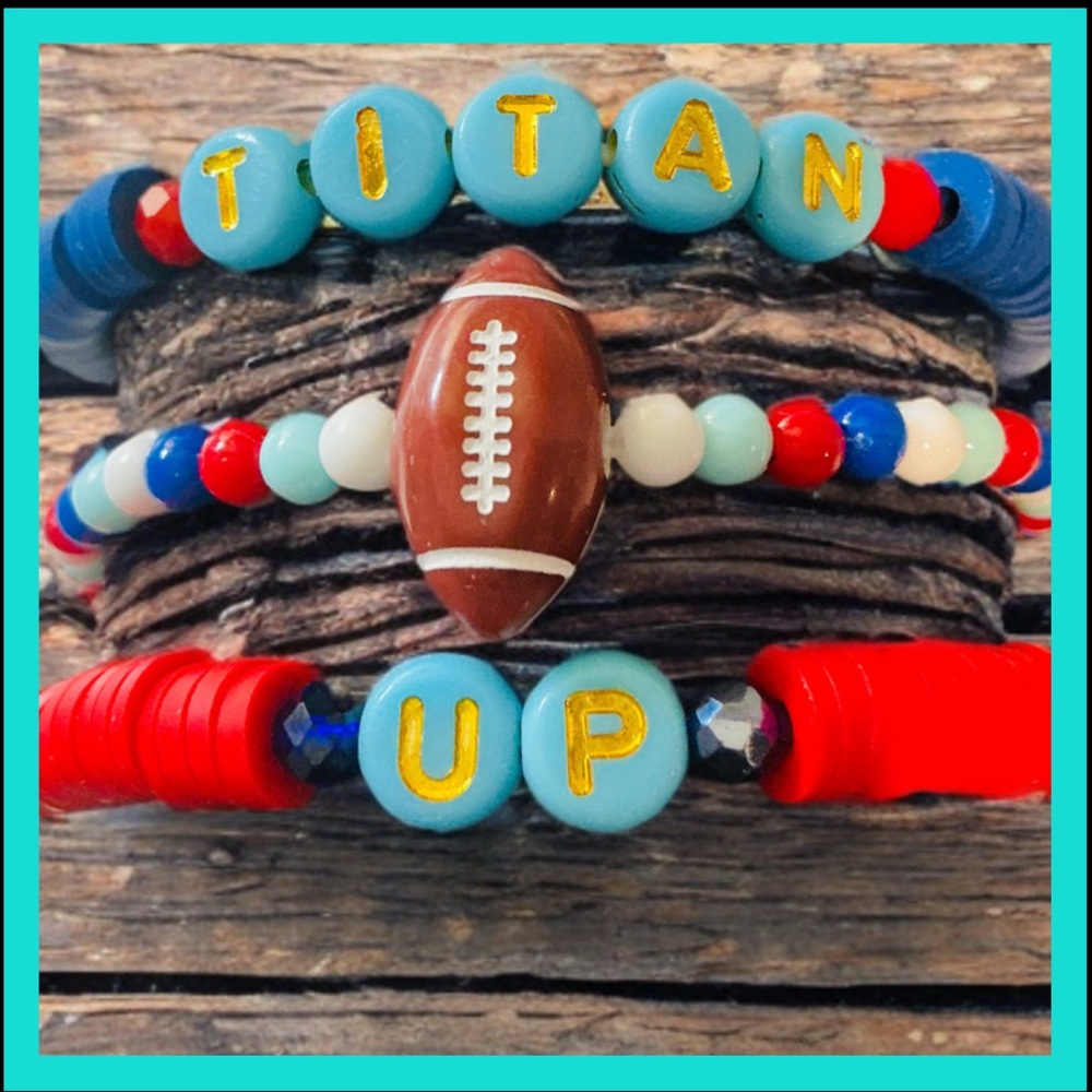 NFL - Titans team / slogan -TITAN -UP bracelet set.( new handmade )